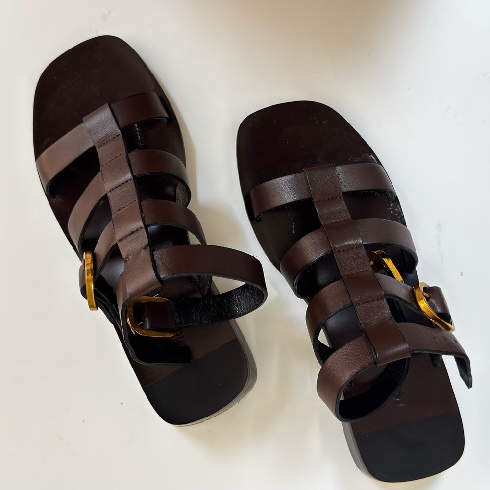 Massimo Dutti Brown Leather Fisherman Sandals - size 37